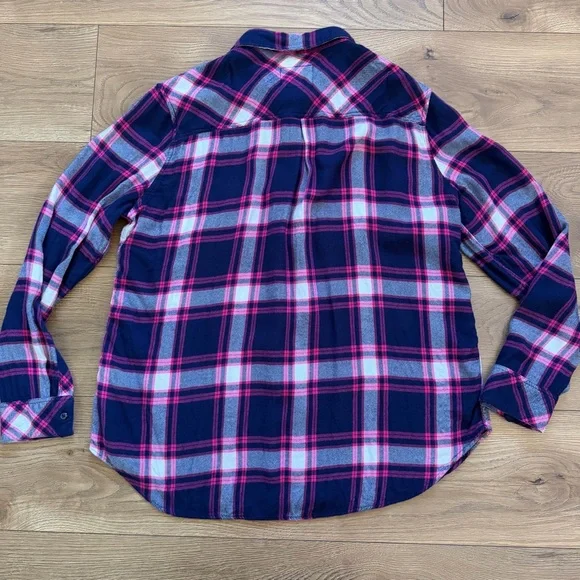 Rails Hunter Plaid Flannel Button Down Shirt Women’s Large Navy‎ Pink Rayon - Picture 3 of 11